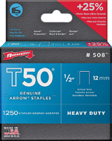 Arrow T50 Series 50824 Flat Crown Staple, 1/2 in L Leg