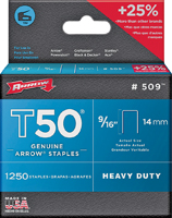 Arrow T50 Series 50924 Flat Crown Staple, 9/16 in L Leg