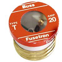 Bussmann BP/T-20 Plug Fuse, 20 A, 125 V, 10 kA Interrupt, Plastic Body, Low