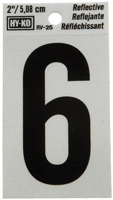 HY-KO RV-25/6 Reflective Sign, Character: 6, 2 in H Character, Black